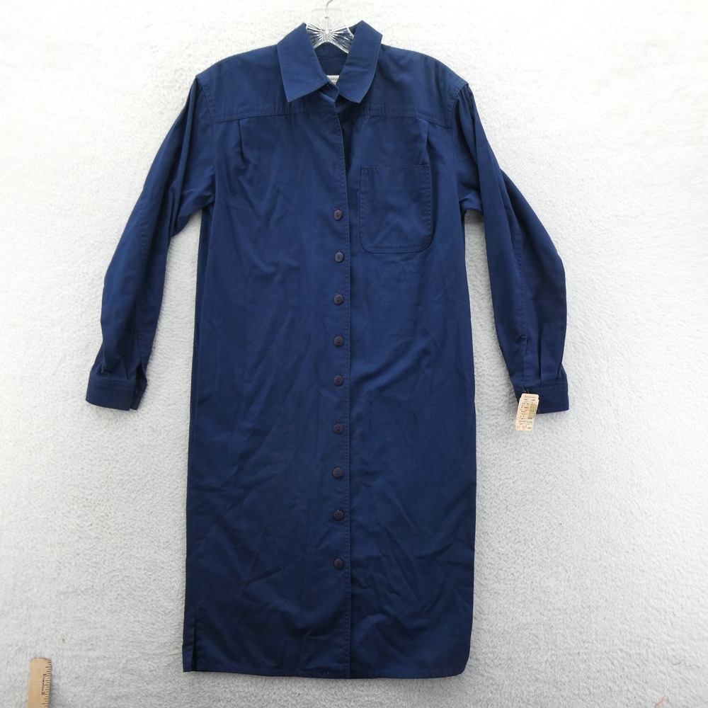Liz Claiborne Dress Womens Size 2 Petite Vintage 1991 Navy Blue Cotton Button Up